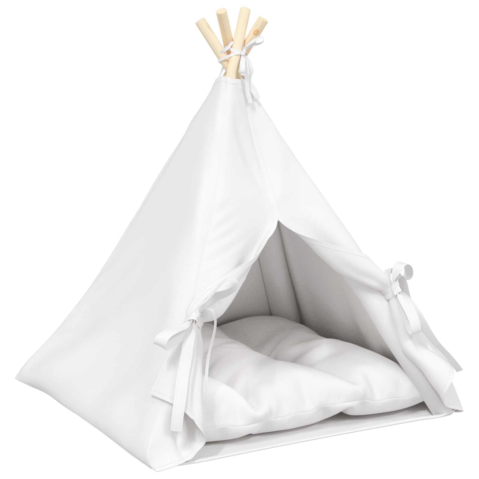 Hothingwell Teepee pour Animaux de Compagnie avec Coussin 60x60x70 cm, tipi Chien intérieur en Polyester, poteaux en pin Massif, Pliable et Facile à Ranger, Rideau avec Cordes de sécurité,
