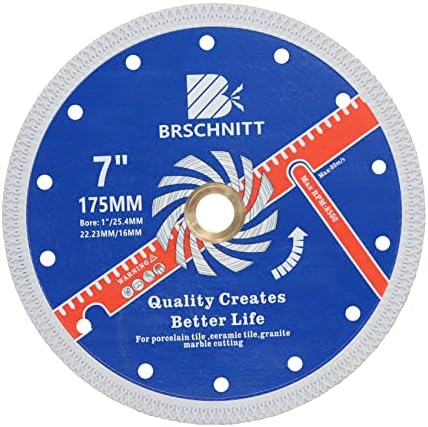 Super Thin Diamond Porcelain Saw Blade with X Teeth,BRSCHNITT 175mm x Arbor 25.4mm-22.23mm-16mm Angle Grinder Diamond Cutting Disc for Dry/Wet Cutting Porcelain Tile Ceramic Marble Granite