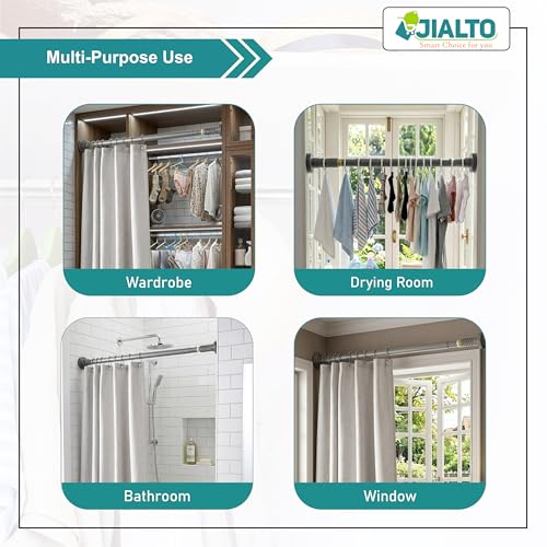 Image of JIALTO Adjustable Bathroom Curtain Rod | Extendable 90 To 160 Cm Shower Curtain Rod Without Drill for Wall Anti-Skid Spring Pull | Door Curtain | Bathroom Pipe Rod | Curtain Stand - GREY, Pack Of - 2