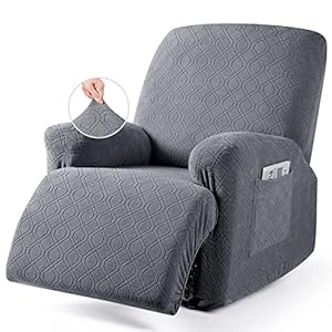 Recliner Chair Cover, 3-Pieces Stretch Recliner Covers for Recliner Chair Soft Reclining Chair Slipcover Furniture Protector for Dogs Cats(Dark Gray)