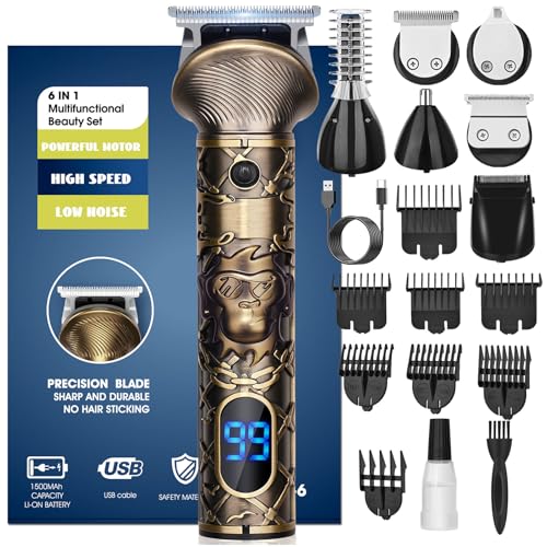 YIDON Maquina de Afeitar Hombre, Profesional Maquina de Cortar Pelo, Inalámbrico Cortapelos Hombre Kit 6 en 1 Para Barba, Pelos, Depilación Masculina, Recortadora de Barba Recargable con LED