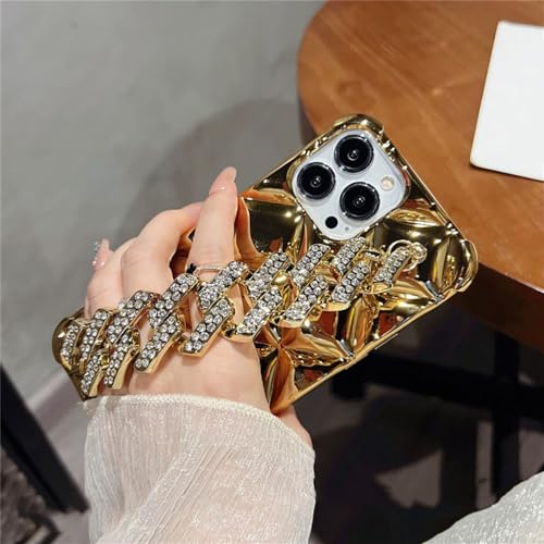 Coque losange paillettes avec chaîne bracelet en strass pour iPhone 11 pro max - 5