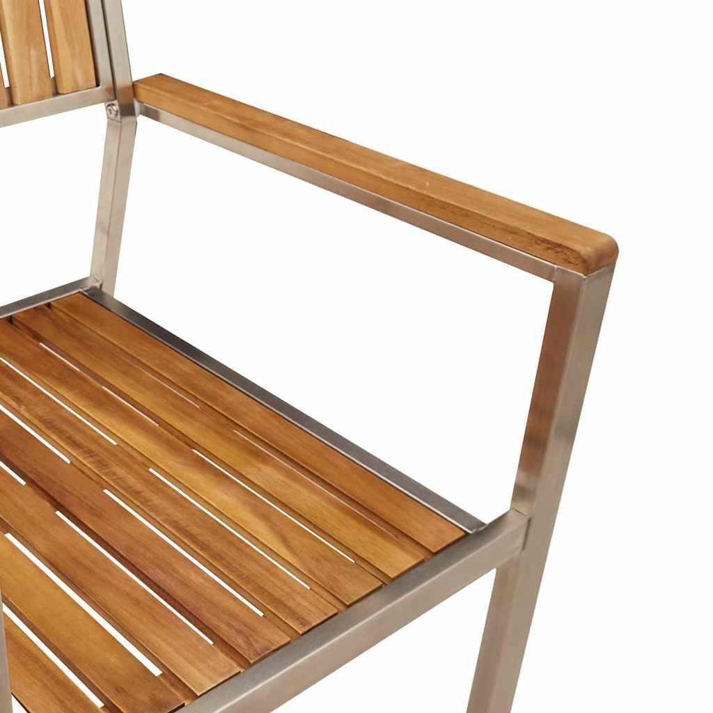Zestaw stołów outdoorowych, 7 szt., brązowe, lite drewno akacjowe, stół ogrodowy, stół tarasowy na balkon i do ogrodu, z ramą ze stali nierdzewnej, idealny do jedzenia, pikniku, kempingu i