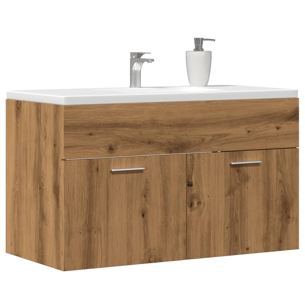 Muebles de baño con armario para lavabo de roble artesanal y madera de ingeniería 80cm