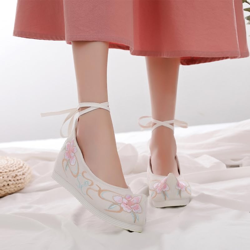 Holibanna Hanfu Shoes for Women Embroidered Canvas Flats Chinese Style Breathable Non-Slip Comfortable Performance Footwear 9.44X3.30X1.96In