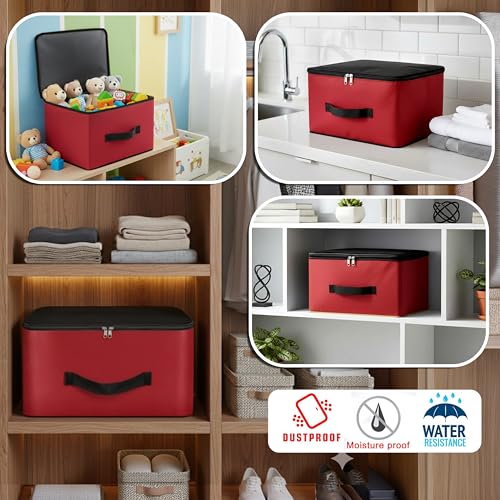 Image of Storite 10 Pack Nylon Underbed Moisture Proof Wardrobe Organizer Storage Bag for Clothes With Zipper Closure and Handle Square - (Red & Black, 38.1x25.4x35 cm)