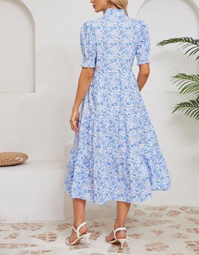 Image of Kedera Women Summer Casual Maxi Dress Trendy 2026 Puff Short Sleeve V Neck Ruffle Tiered Flowy Boho Beach Long Dresses