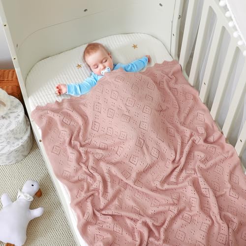 Image of mimixiong Baby Swaddle Blanket 100% Cotton Gender Neutral Pointelle Receiving Blanket for Boys Girls Cuddle Stroller Crib Blanket