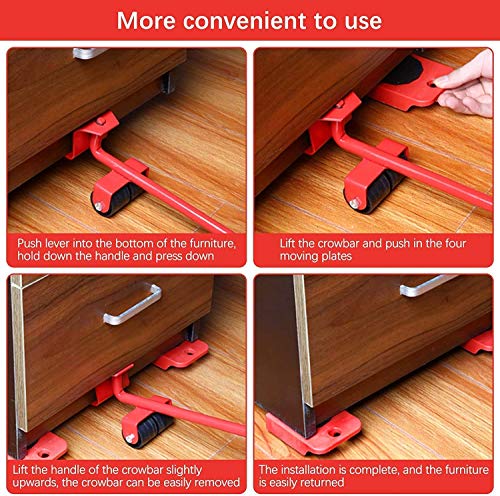 Image of Heavy Furniture Mover Lifter Shifting Tool Set with 4 Roller Pads, 360 Rotating Furniture Moving Wheels, Lever Lifter for Sofa, Bed, Wardrobe, Cabinet, Refrigerator, Washing Machine & Home