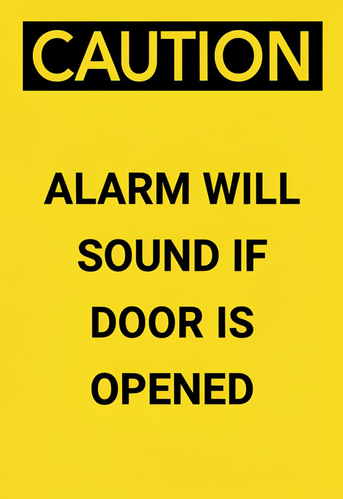 peiyeety Caution Alarm Will Sound If Door Is Opened Tin Sign 12x8 Inch, Yellow & Black Warning Metal Plaque, Bold Security Notice Wall Decor for Home, Office, Garage, Shop, Doorway