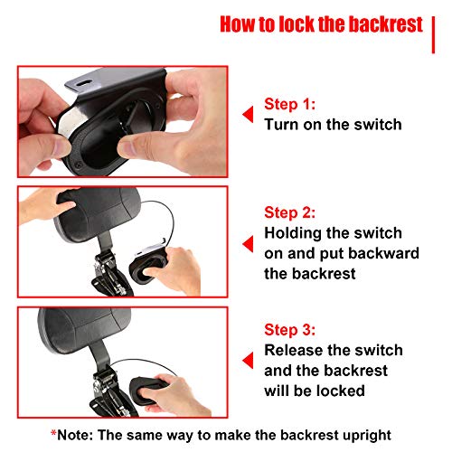 INNOGLOW Motorcycle Adjustable Driver Backrest Rider Backrest with Black Mounting Kit for Harley Touring Electra Glide Road Glide Road King Street Glide CVO 2009-2020 - Thumbnail 2