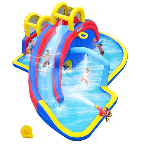 Easyair Inflatable Water Slide Bounce House with 650W Blower, 2 Climbing Walls, 2 Slides, 2 Splash...