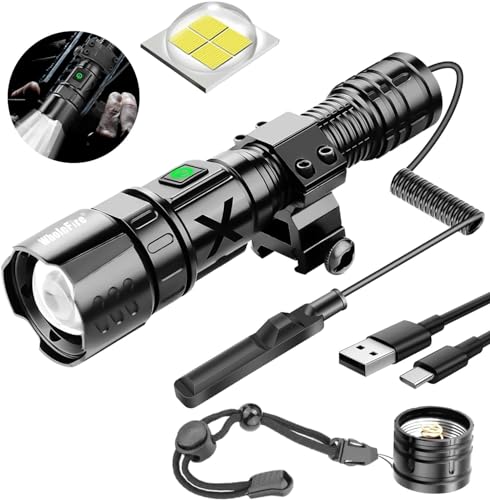 WholeFire Xhp70 Tactical Flashlights for Rifle with Pressure Switch - 10000 Lumens Rail Mount Flashlight, 5 Modes Rifle Flashlight USB Rechargeable Picatinny Rial Flashlight Weapon Light
