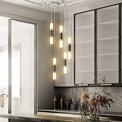 Suspension LED tube long en métal noir luminaire cylindrique 6W pour chevet et cuisine - 4