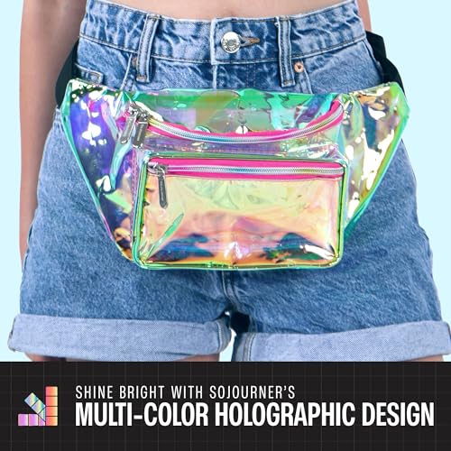 Image of Sojourner Holographic Rave Fanny Pack - Packs for Festival Women, Men | Cute Fashion Waist Bag Belt Bags (Gold & Pink Transparent)