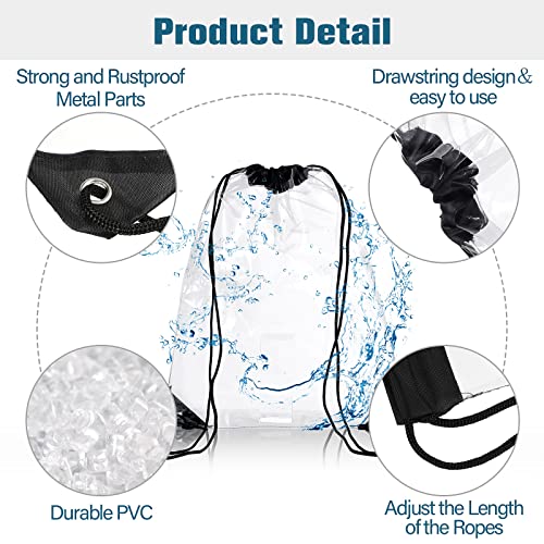 Riakrum 15 Pieces PVC Clear Drawstring Bag Small Waterproof Clear Plastic Drawstring Backpack For Stadiums Sporting Events (Black)3