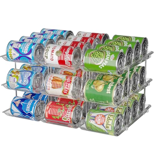 Stackable-3-Tier-Can-Organizer-for-Pantry-Fridge--Clear-Auto-Rolling-Rack-Holds-36-Cans-Space-Saving-Storage-for-Soda-Canned-Food-3-Interlocking-Sets Stackable 3-Tier Can Organizer for Pantry & Fridge – Clear Auto-Rolling Rack Holds 36 Cans | Space-Saving Storage for Soda & Canned Food (3 Interlocking Sets) - Image 1