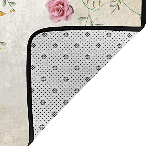 Area Rugs For Living Room,Spring Chic Floral Pink Roses Vintage Beautiful Shabby Rose Flowers Luxury,Large Floor Carpets Mat Non Slip Washable Throw Runner Rug Playroom Bedroom Kids Room 3'X5' #TOP2
