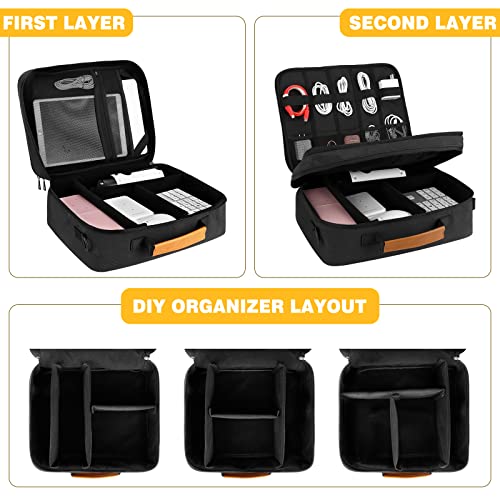 Large Electronics Organizer, Electronics Travel Organizer Shockproof Cord Storage Bag With Shoulder Strap, Waterproof Large Capacity Carrying Case For Cable, Black #TOP1