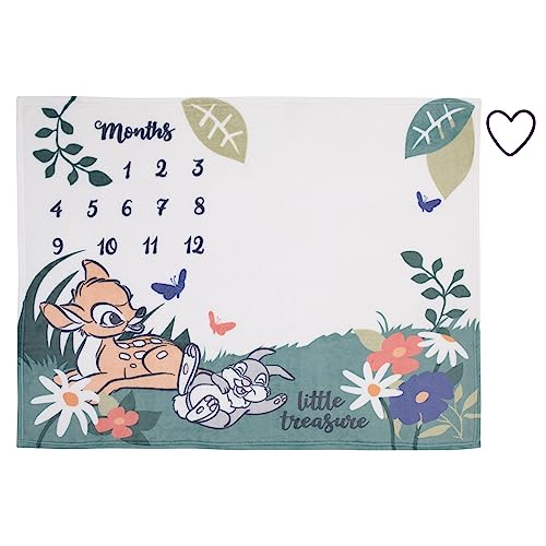 Image of NoJo Disney Bambi White and Green Little Treasure Super Soft Photo Op Milestone Baby Blanket