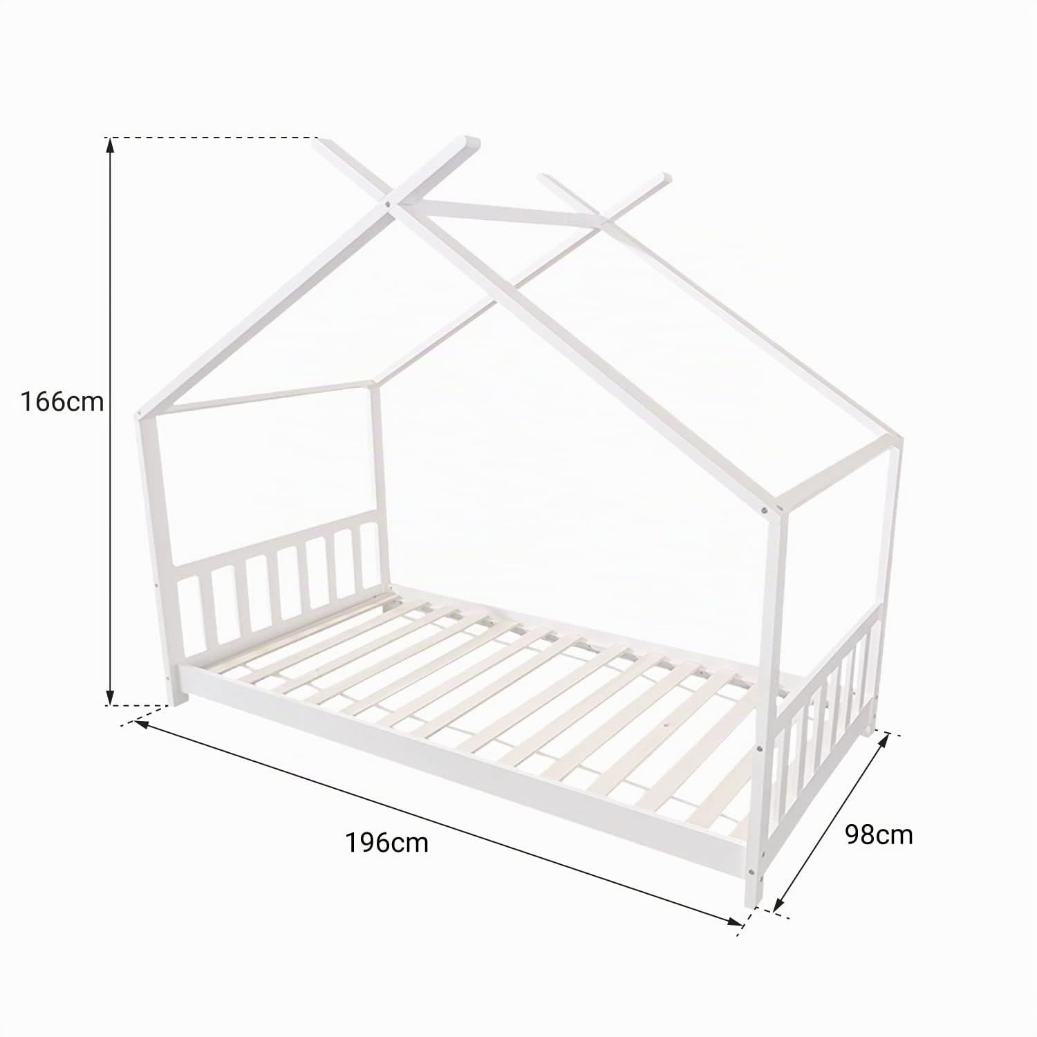 Happy Garden Lit cabane Enfant 190 x 90 cm en Bois de pin Blanc, avec sommier, tête et Pied de lit, Gaspard