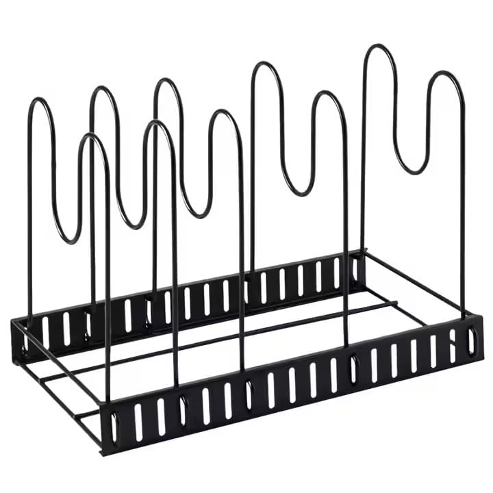Image of ZEUS GLOBALIZED Iron Metal Pot Countertop Pan Rack Organizer, 8 Pots Holder, 4-Tiers Each Side, Tiered Shelf, Cabinet Pantry Pot Pan Lid Holder, Black