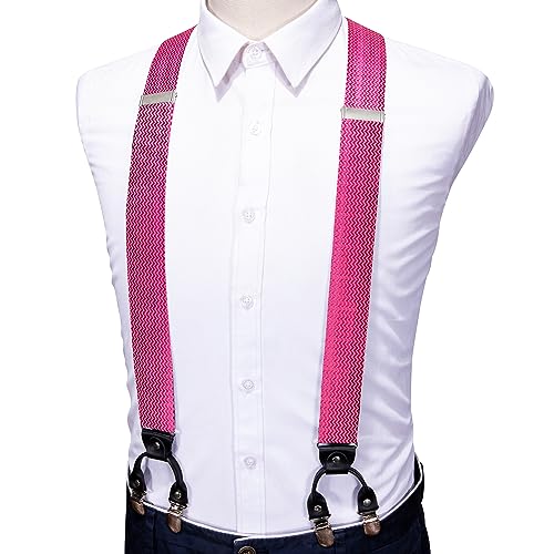 Image of YOHOWA Men Suspenders 6 Clips Strength Adjustable Y Braces Pre-Tied Bow Tie Set Formal Wedding Party
