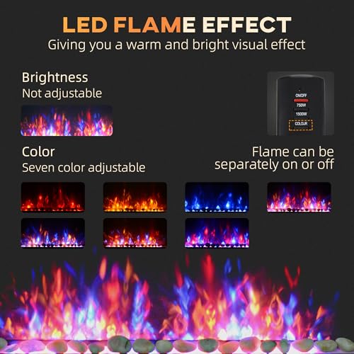 ESPIDOO 41.3" Electric Fireplace Wall Mounted: Modern Black LED Flame Effect Fireplace with Remote Control - 1500W Heater for Small Apartments Living Room Wall Decor - Image 5