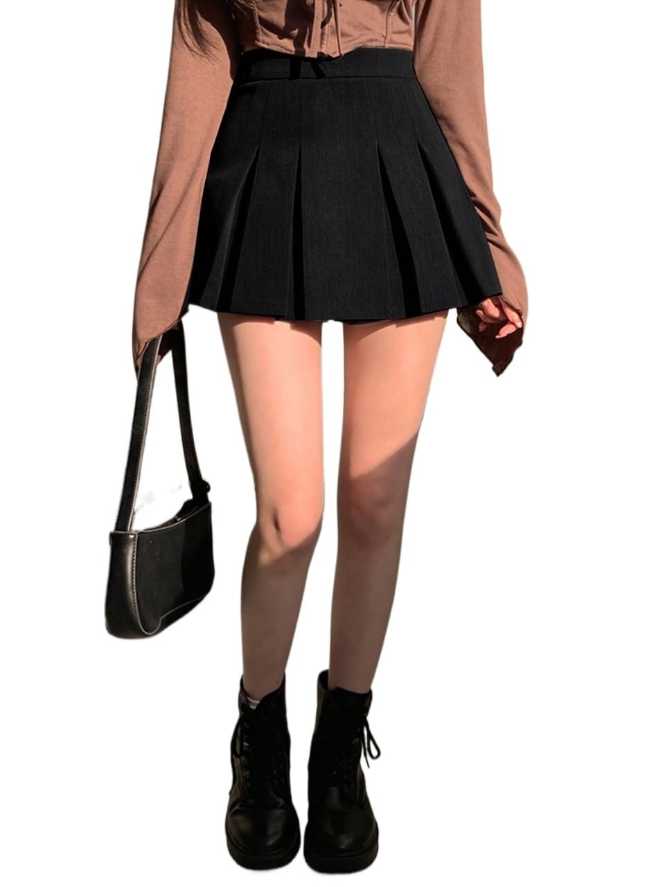 Womens Basic Mini Skirt Solid Color Elegant Pleated Skirt