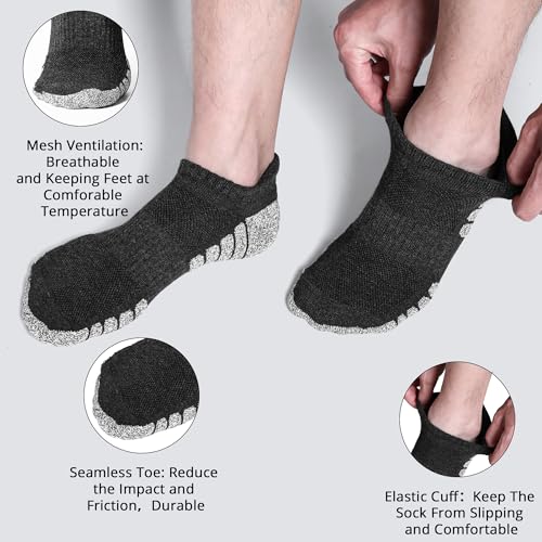 Cotton Cushioned Low Cut Running Socks for Men & Women, Ankle Socks Dark Grey 6 Pairs Arch Support Breathable4