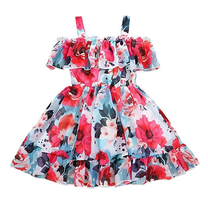 Image of Buy & Try Girls Summer Lightweight Georgette Floral Printed Frock Dress, Sleeveless Princess for Baby Girls, Stylish Fancy Kids Party & Casual Outfit