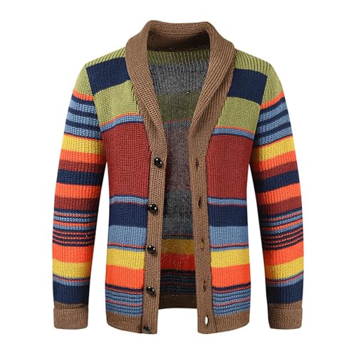 Men's Color Block Sweater Shawl Collar Cardigans, Knit Sweater Color Block Cardigan, Long Sleeve Open Front Cardigans