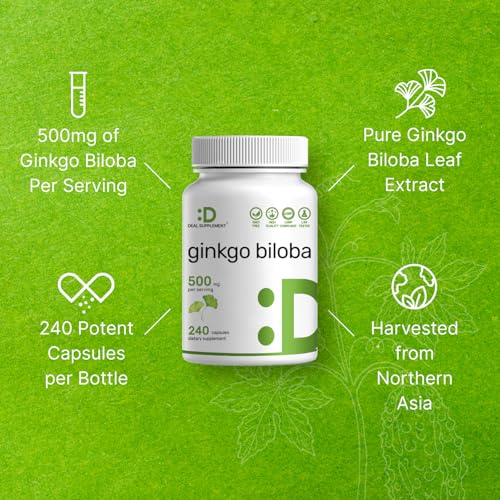 DEAL SUPPLEMENT Ginkgo Biloba 500mg Per Serving, 240 Capsules, 4 Month Supply – Grown in Northern Asia – Extra Strength, Promotes Brain Function - Image 7
