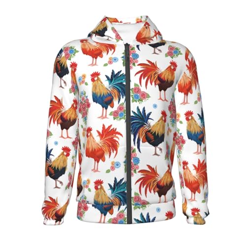 Roosters and Flowers Kids Pullover Hoodies Boys Zip Up Sweatshirts Girls Athletic Clothes with Pocket2