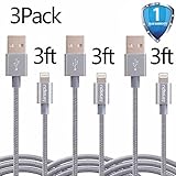 Airsspu 3Pack 3FT Nylon Braided Lightning USB Charging Cables Cord for iPhone 5/5S/5C/SE 6/6S 6 Plus/6S Plus 7/7 Plus, iPad Mini/Air/Pro iPod Touch/Nano 7 (Gray)
