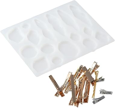 17Pcs Hair Clips Resin Moulds Set Silicone Hair Jewelry Mould with 16Pcs Hair Clip, Irregular Hair Clips Hair Pins Jewelry Casting Mould for DIY Craft Hair Pin Pendant Jewelry Making