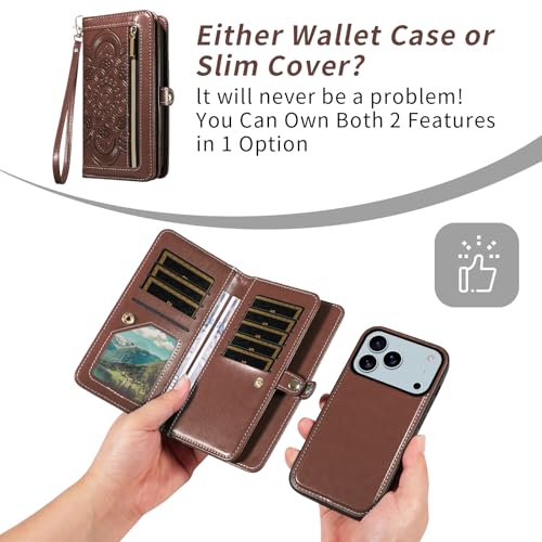 Coque iPhone 17 Pro Max zippée pour voyager léger avec sangle et portefeuille amovible