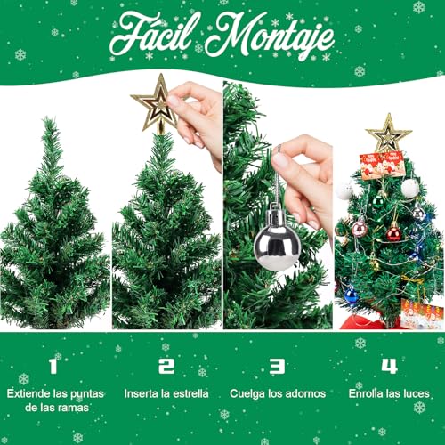 Yostyle Mini árvore de Natal de mesa, decoração de árvore de Natal pequena artificial de 50 cm com t
