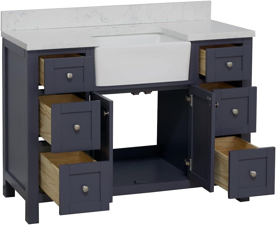 Kitchen Bath Collection Yorkshire 48-inch Farmhouse Bathroom Vanity (Engineered Marble/Marine Gray): Includes Marine Gray Cabinet with Engineered Marble Countertop and White Apron Sink