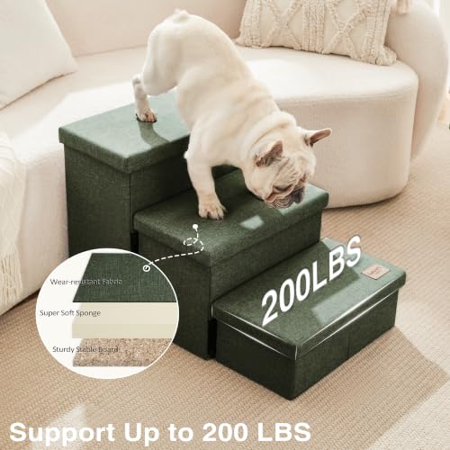 Love's cabin Dog Stairs for High Bed, Foldable Pet Stairs for Small Medium or Large Dogs Puppy with Storage for Bed or Couch, Cat Dog Steps Ramp with Zip up to 200 lbs, Dark Green, 3 Steps by Love's cabin - Used condition - Image 5