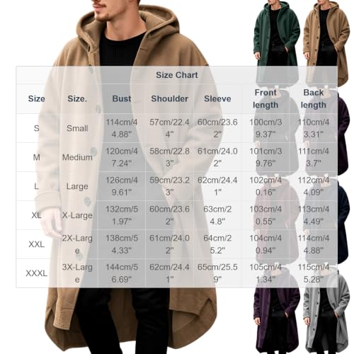Mens Trench Coat Single Breasted Long Pea Coat Hooded Winter Overcoa - image 4