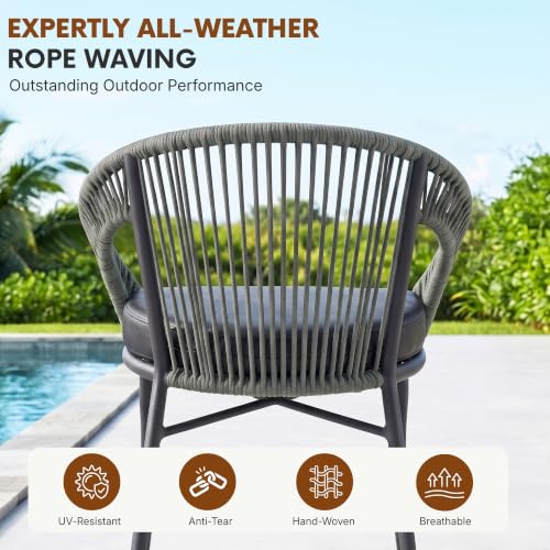 Image of DEVOKO Bliss 4 Seater Outdoor Patio Rope Conversation Set with Glass Top Table (Grey /Dark Grey), Powder-Coated Metal Frame & Water-Resistant Cushions for Balcony, Garden, Terrace