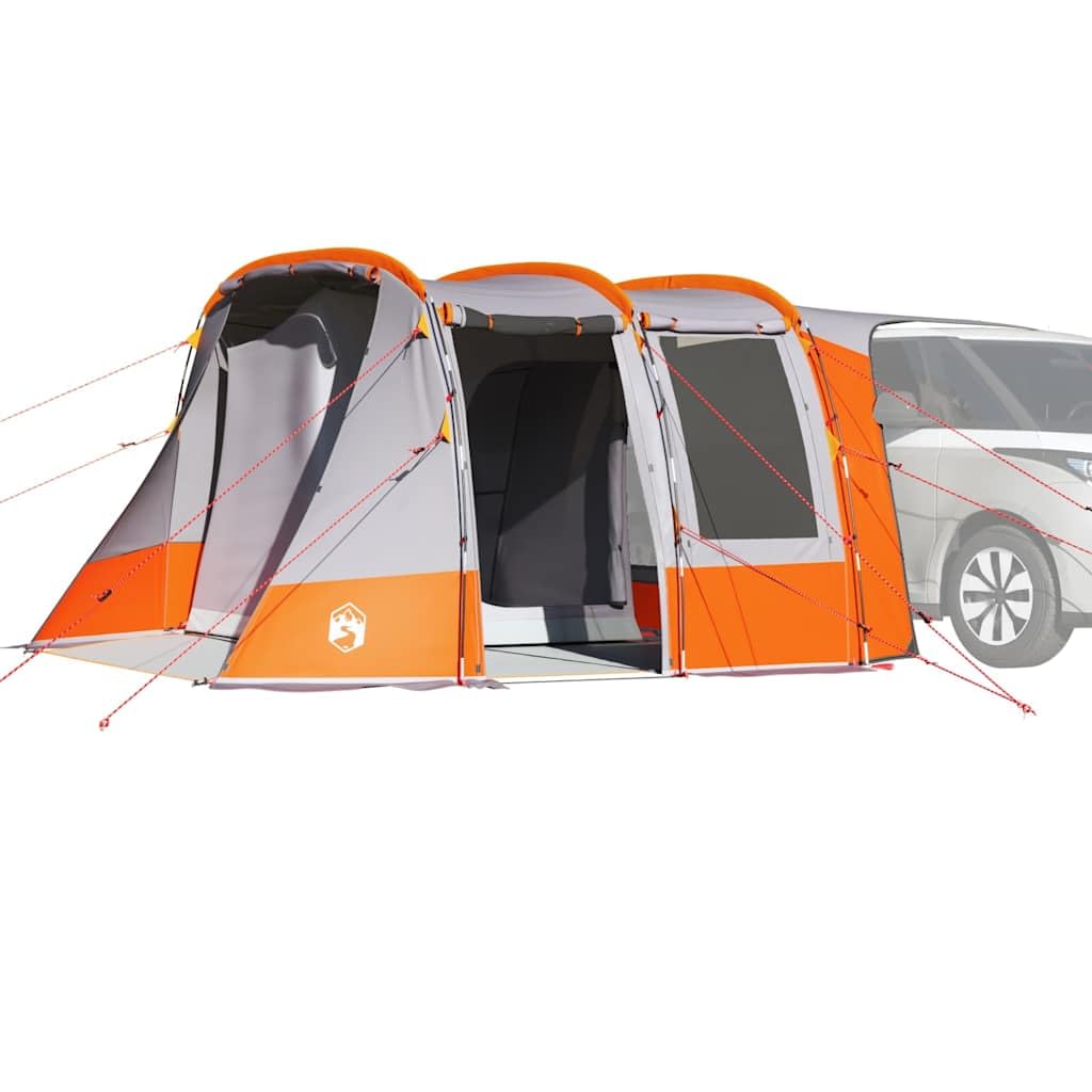 Tienda de campaña gris y naranja, impermeable, con revestimiento de poliuretano, para camping y festivales, fácil de instalar, resistente al viento, duradera y portátil