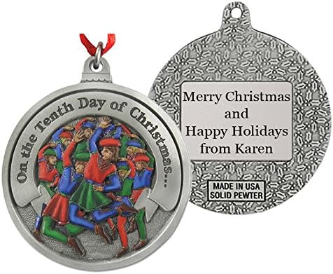 10th Day of Christmas Gallery Color Print Personalized Pewter Ornament IMC-Retail