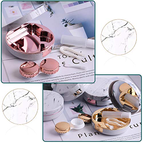 Lot de 2 étuis Ronds en marbre pour lentilles de Contact avec Miroir, Support de lentilles de Contact de Voyage (Or Rose, Or)… - Image 8