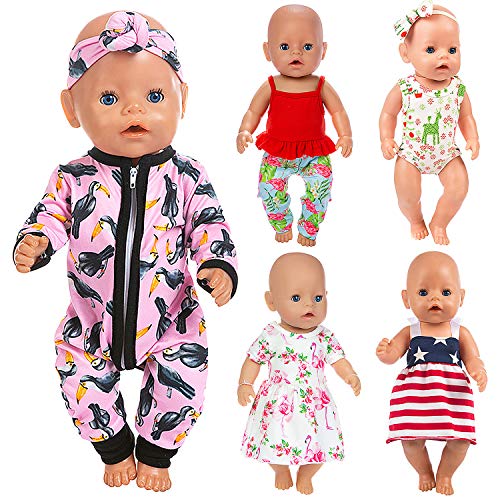 ZITA ELEMENT 5 Set Vêtements De Poupée Vêtements Accessoires pour 35-46cm Baby Doll Vêtements De Poupée Onesies pour 43cm Vêtements De Poupée Américaine 18 Pouces - Xmas Gift