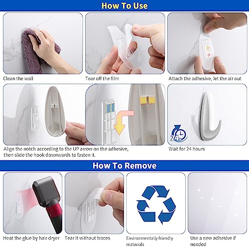 ALOCEO-12-Pcs-Wall-HooksSelf-Adhesive-Hooks-with-13-Clear-StripsWhite-Plastic-Sticky-Hooks-for-HangingTowel-Coat-Hooks-for-Bathroom-Shower-Kitchen-Keys-Door-Outdoor-Home-Improvement