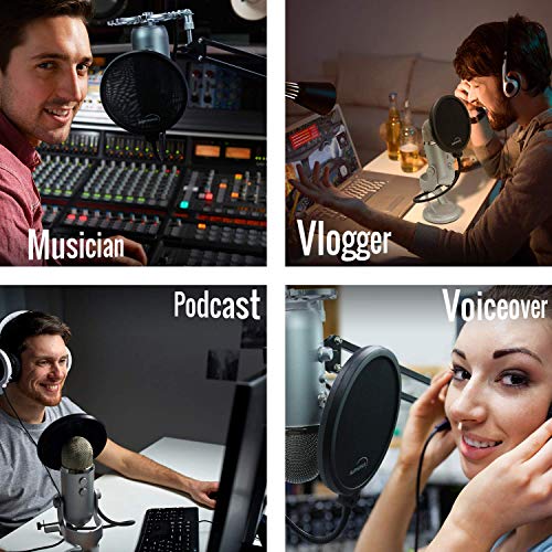 Filtro de pop AUPHONIX para microfone azul Yeti – ajuste personalizado, proteção de fecho fácil prop