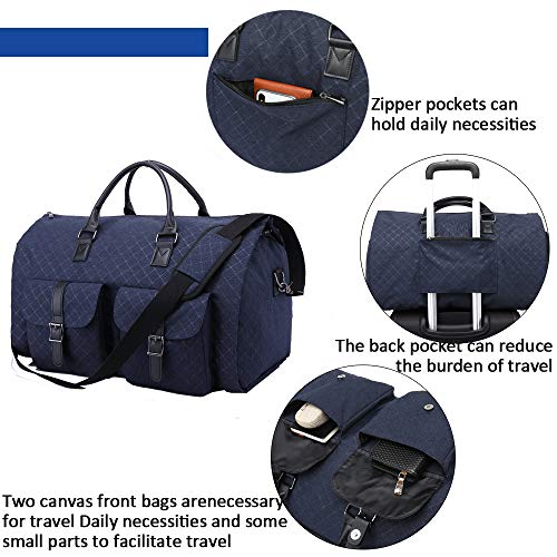 RUIMA Carry on Travel Duffel Garment Bags 2 in 1 Convertible Foldable Shoulder Strap Handing Waterproof Suit Luggage Carrier Oxford for Men-(Blue)