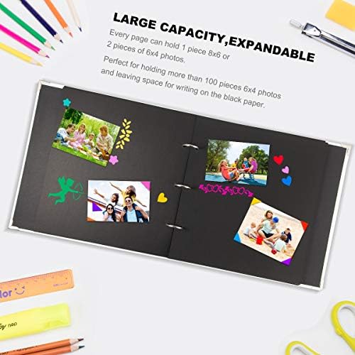 ThxMadam White Scrapbook Photo Album Wedding Guest Book DIY Memory Book with 50 Black Pages Present for Valentine's Mother's Anniversary Day Birthday for Wife Mum Daughter Girlfriend